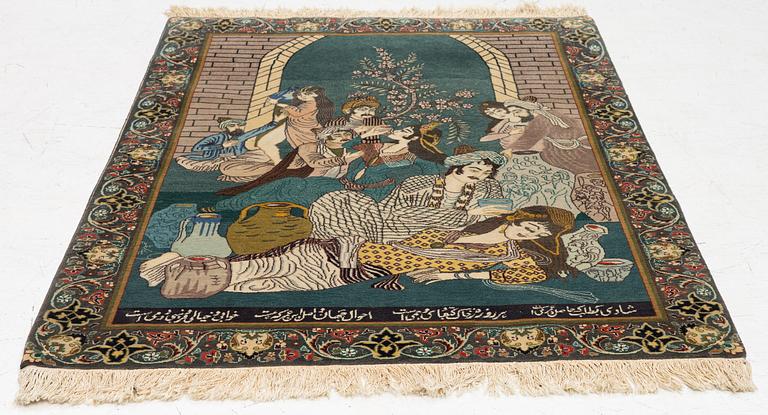 Carpet, Old figural, Tabriz, approx. 138 x 101 cm.