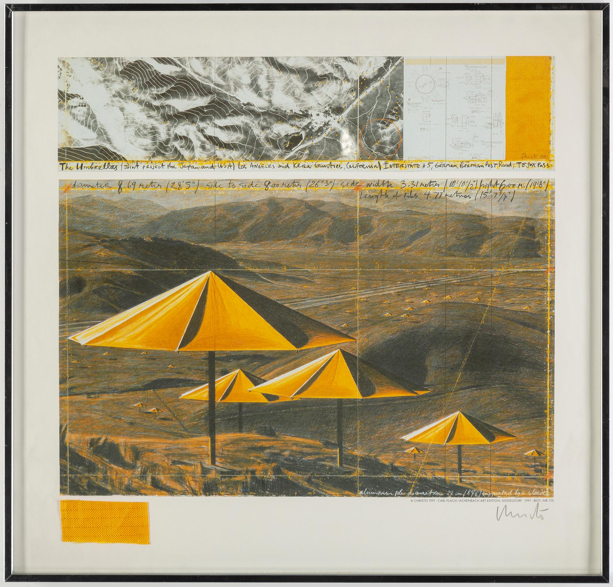 CHRISTO & JEANNE-CLAUDE, offset-tryck med tygapplikation, signerat.