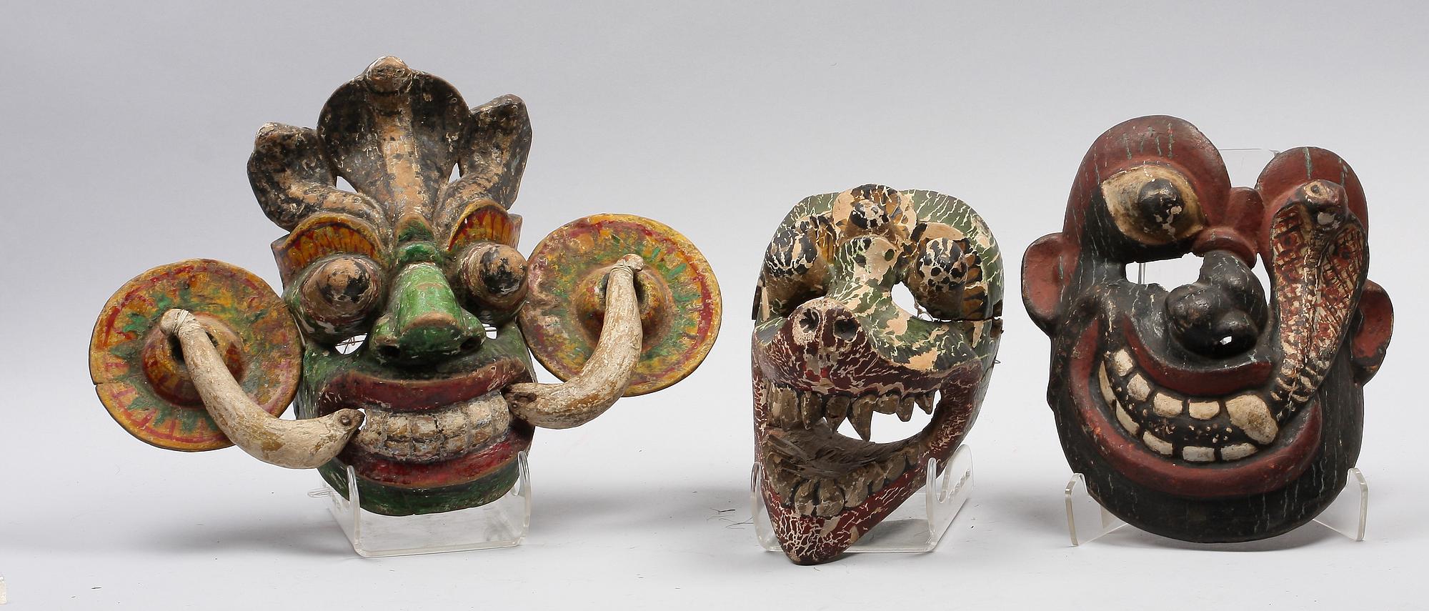 PARTI MASKER, 6 st, trä, Sri Lanka, 1960-tal.