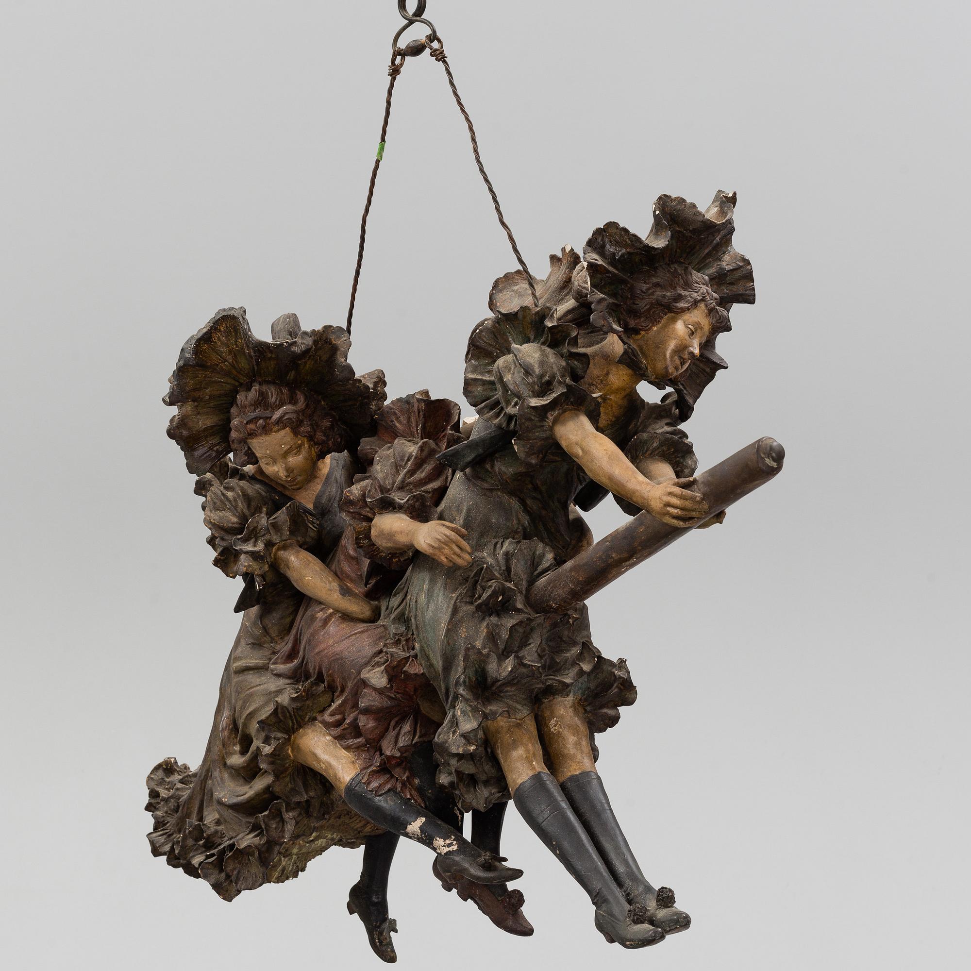 ERNST WAHLISS, sculpture, painted plaster, Turn, Vienna, Austria, circa 1900.