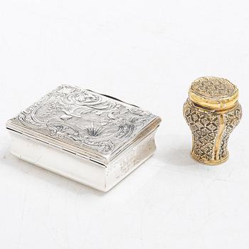 Two Swedish 18th century parcel-gilt silver boxes.