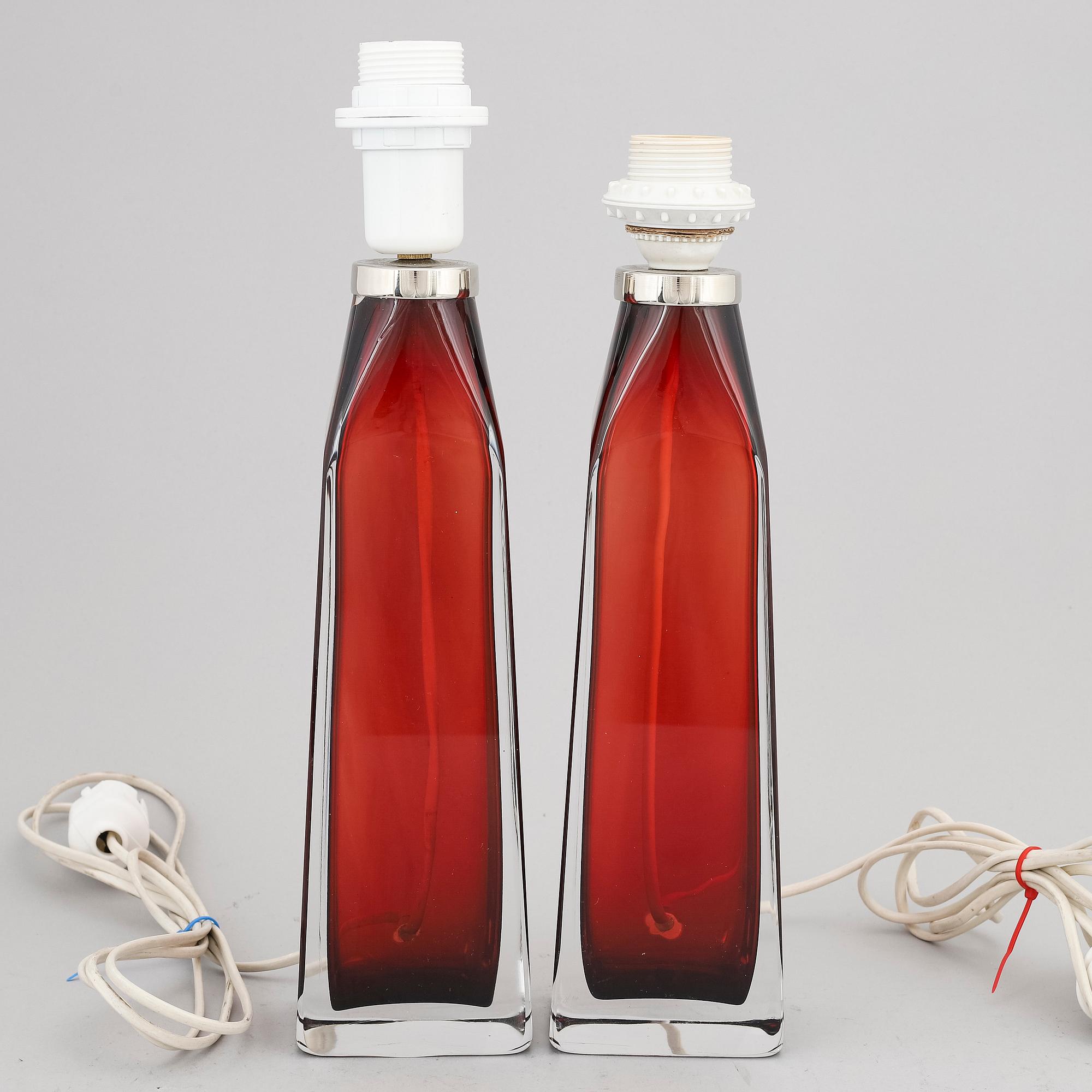 CARL FAGERLUND, a pair of glass table lights, Orrefors.