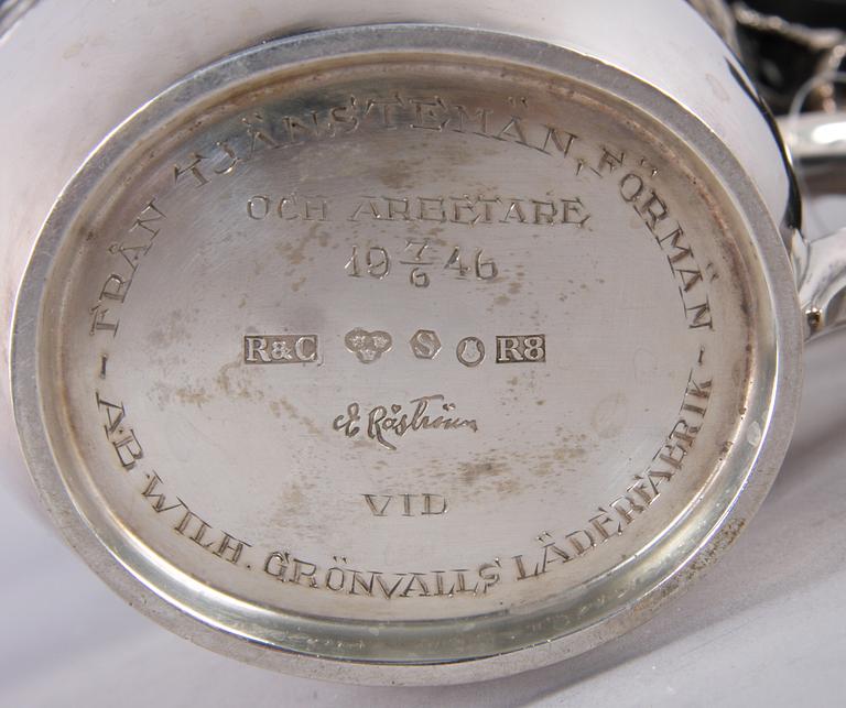 KAFFESERVIS, 3 delar, silver, Erik Råström, Stockholm 1943.