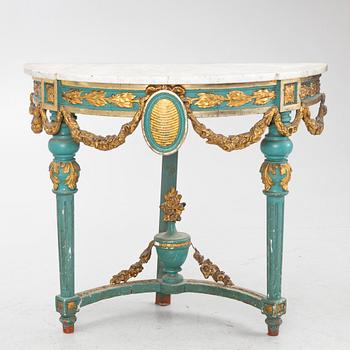 A Gustavian style console table, around 1900.