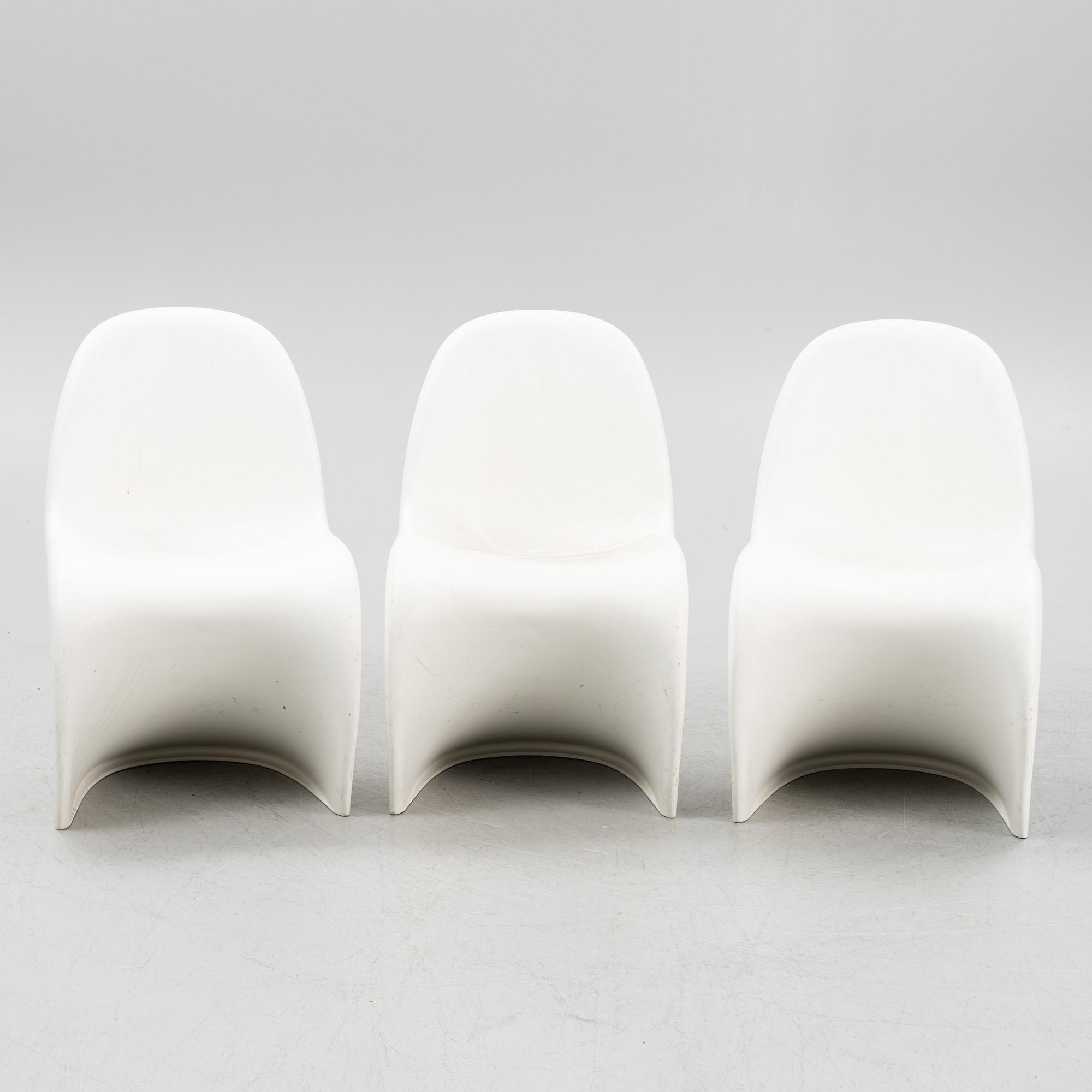 Verner Panton, three white plastic 'Panton Chair Classic', chairs, Vitra, 2008.