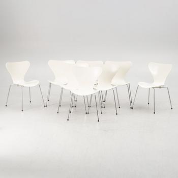 Arne Jacobsen, a set of eight model 'Seven' chairs, Fritz Hansen, Denmark 1990.