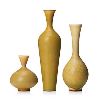 76. Berndt Friberg, a set of three stoneware vases, Gustavsberg studio, Sweden 1957, 1976 and possibly 1959.