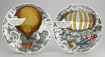 A set of nine Piero Fornasetti 'Mongolfiere' plates, Milan, Italy.