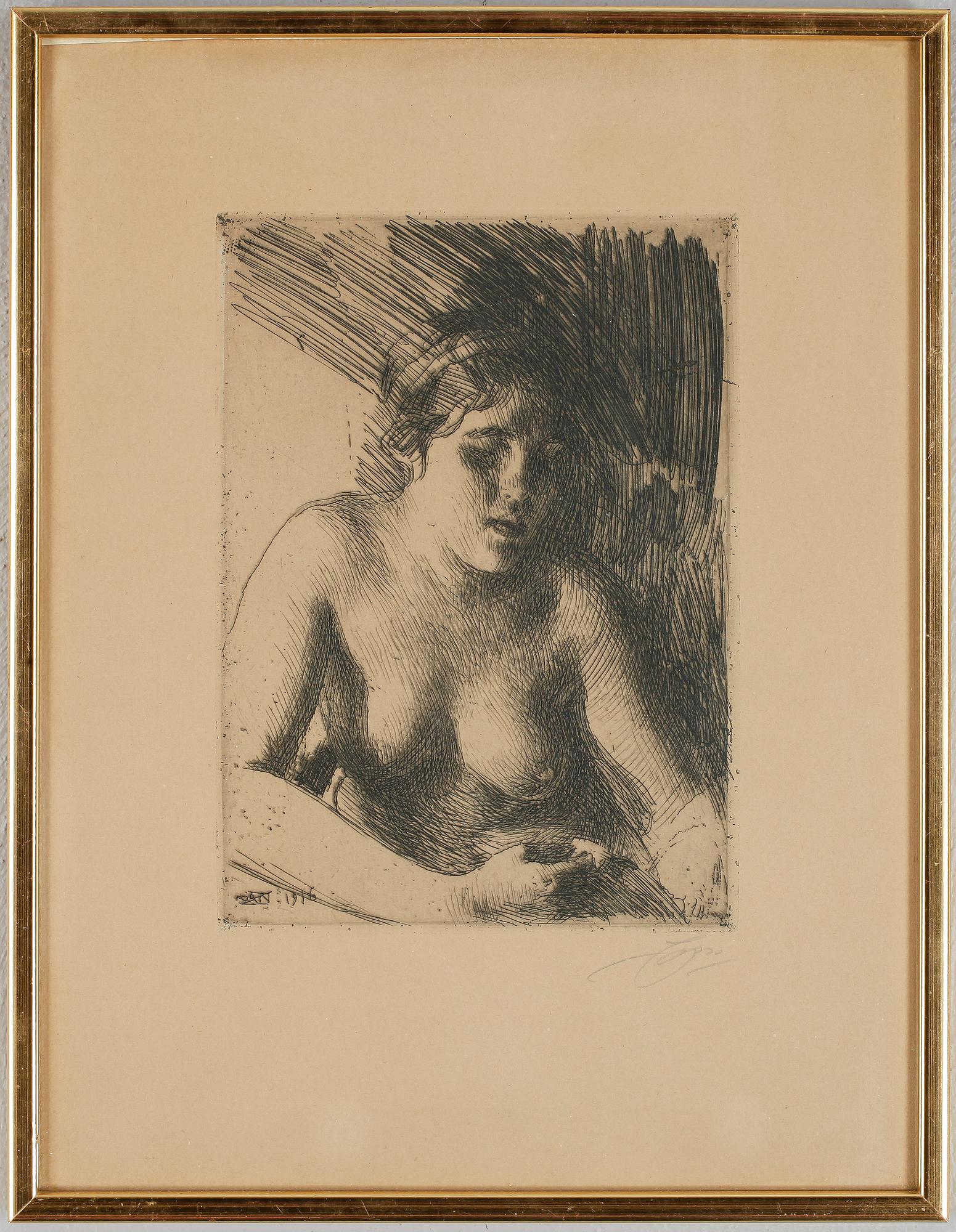ANDERS ZORN, etsning, signerad i blyerts, signerad och daterad 1916 i plåten.