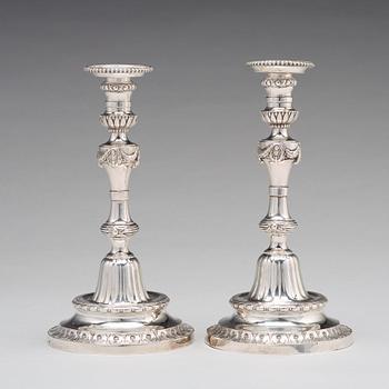 A pair of 18th century silver candlesticks, mark of Pehr Zethelius, Stockholm 1780.