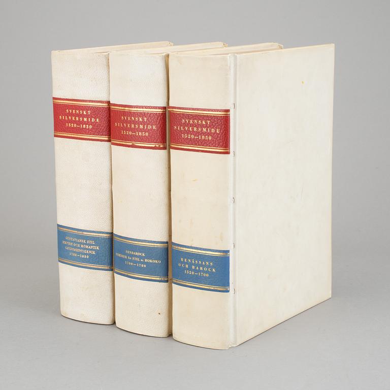 SVENSKT SILVERSMIDE I-III, 3 vol, av Carl Hernmarck mfl, Stockholm 1941-45.