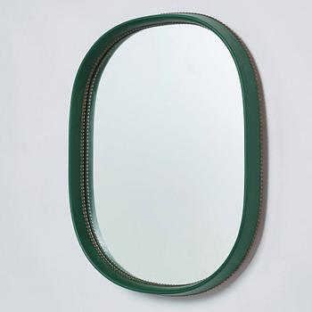 Otto Schulz, an artifical leather framed wall mirror, Boet, Gothenburg, Sweden 1940-50's.