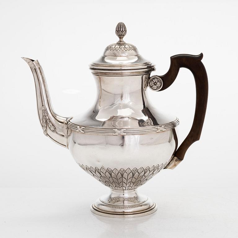 A French silver coffee pot, marked Léontine Compère widow of Ernest Compère, Paris, around 1890.