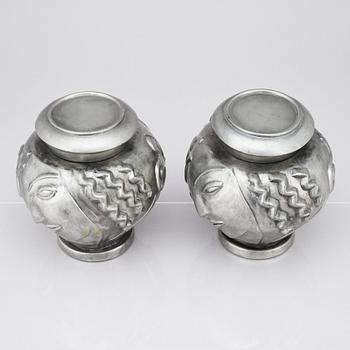 Anna Petrus, a pair of lidded pewter 'Profilvasen' jars, Svenskt Tenn, Stockholm 1980.