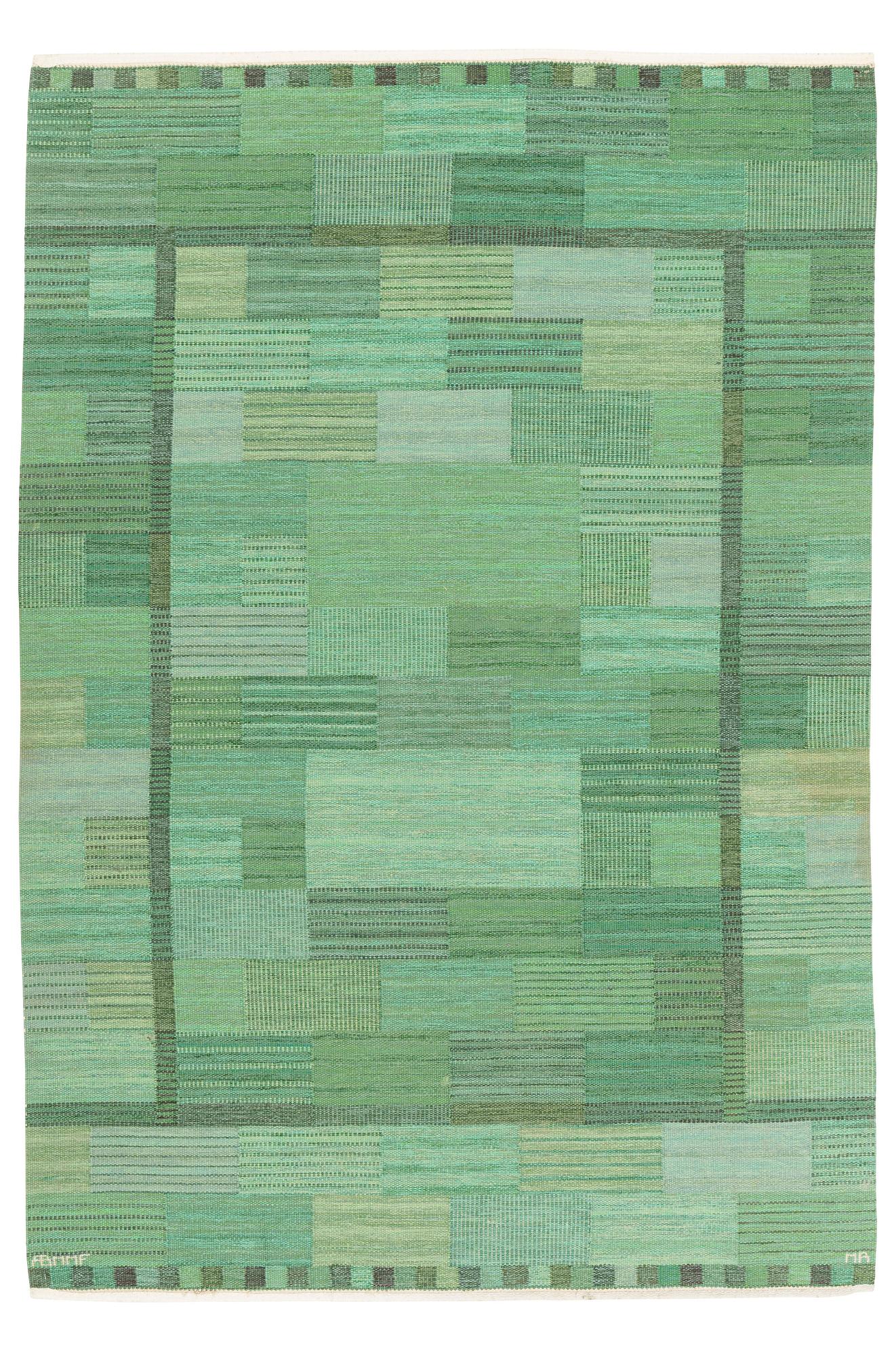 Marianne Richter, matta, "Fasad, grön II", rölakan, ca 276 x 187 cm, signerad AB MMF MR.