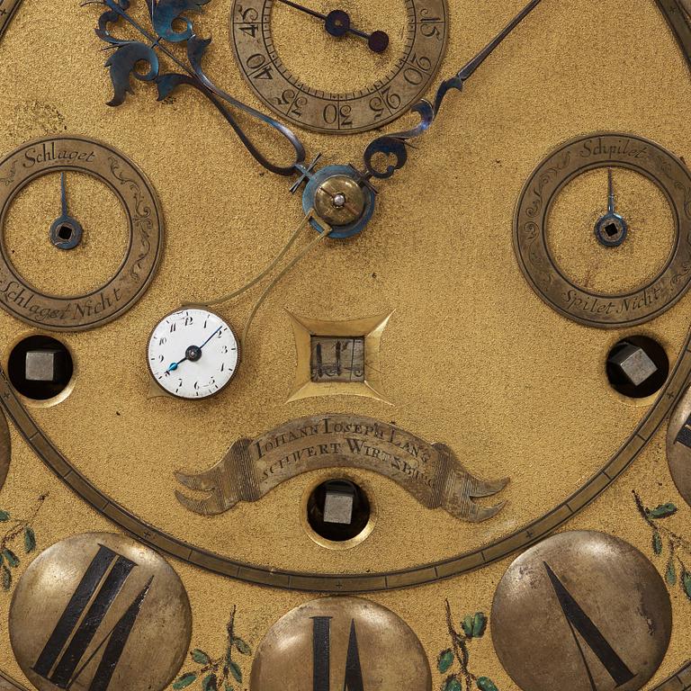 An astronomical longcase clock by Johann Joseph Langschwert court-watchmaker, Würzburg, circa 1750.