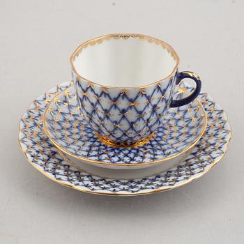 A 39-piece 'Cobalt Net' porcelain coffe service, Lomonosov, Soviet Union.