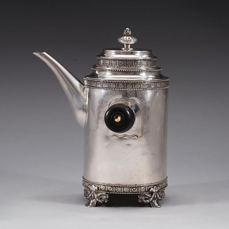 A Swedish 18th century silver coffee-pot, marks of Johan Stras, Stockholm 1786.