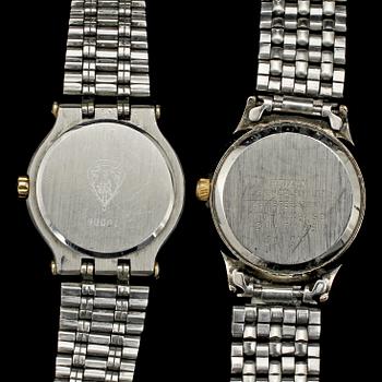 DAMARMBANDSUR, 2 st, Gucci samt Citizen, 1900-tal. Tot vikt 74 g.