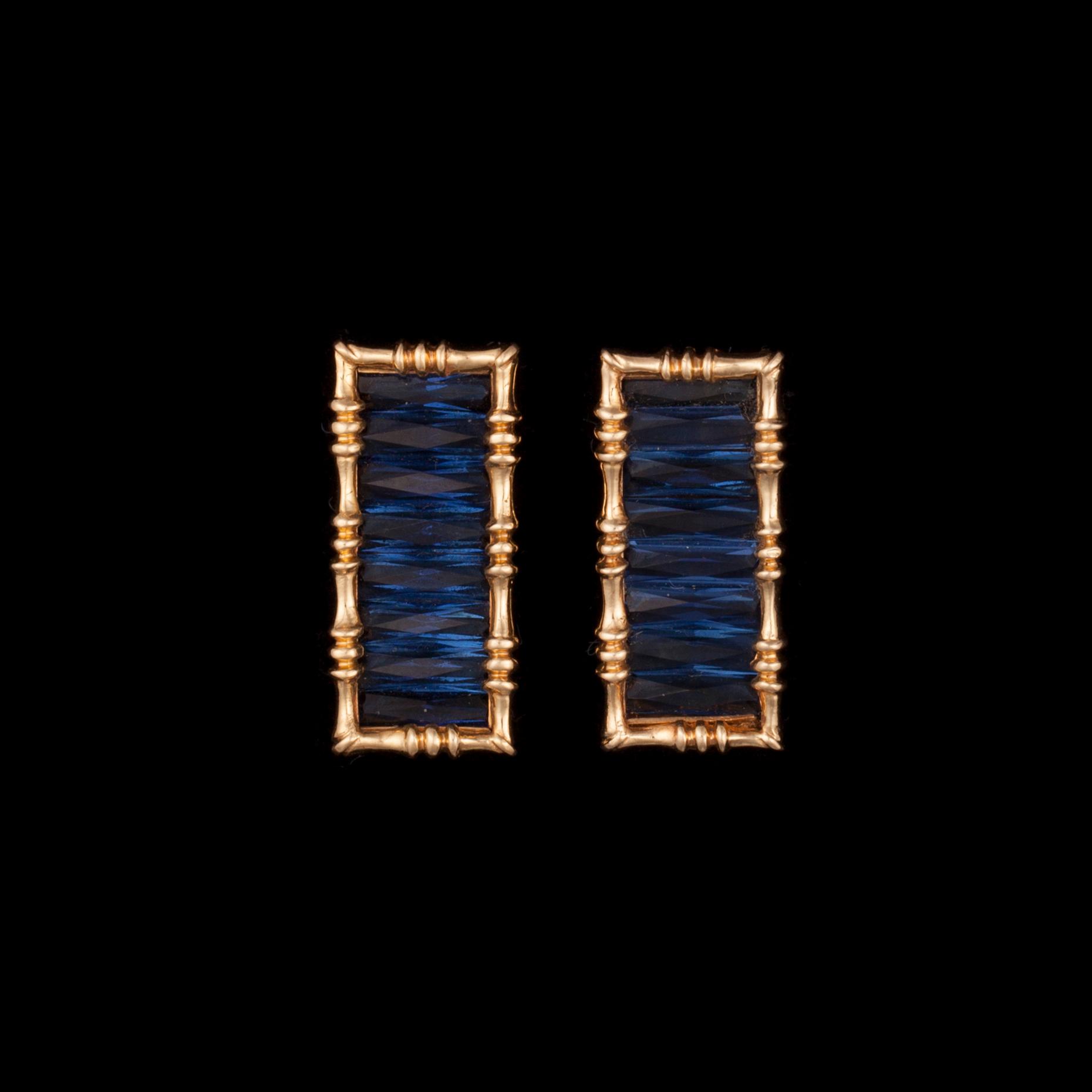 MANSCHETTKNAPPAR, 14K guld, fasettslipat blått glas, Lucien Piccard, 1900-talets slut. Vikt tot. 16 g.