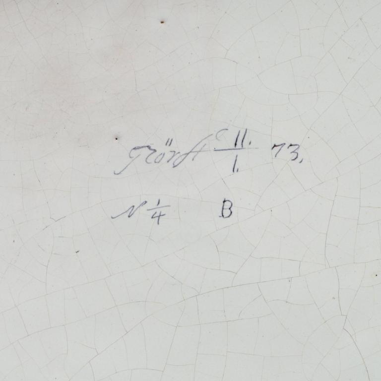 FAT, fajans. Märkt Rörstrand 11/1 (17)73.