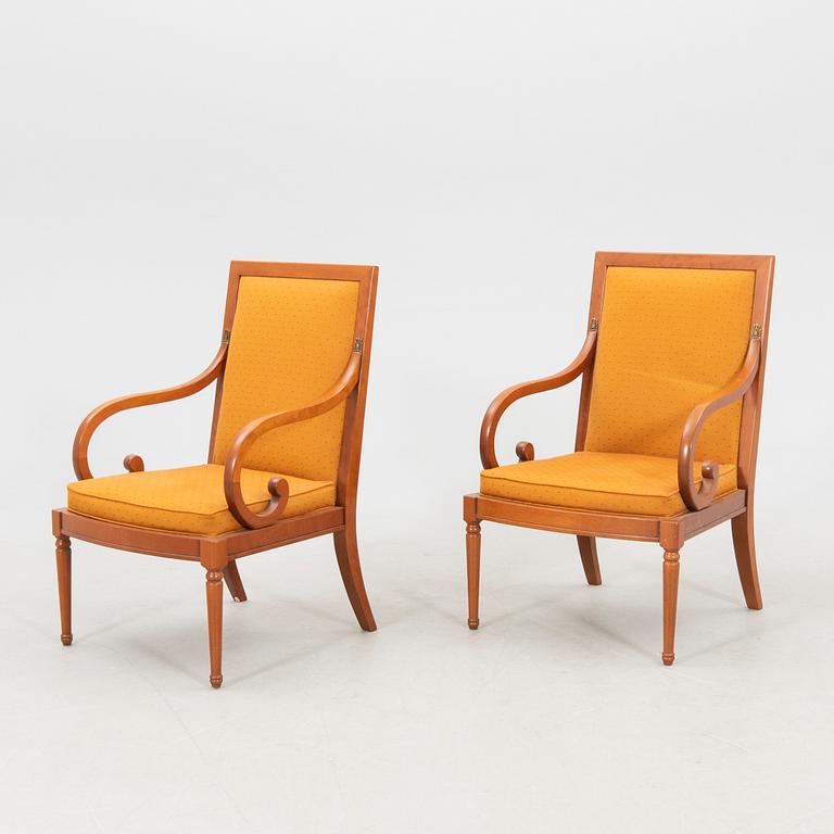 Armchairs a pair and a side table Grange France circa 2000.