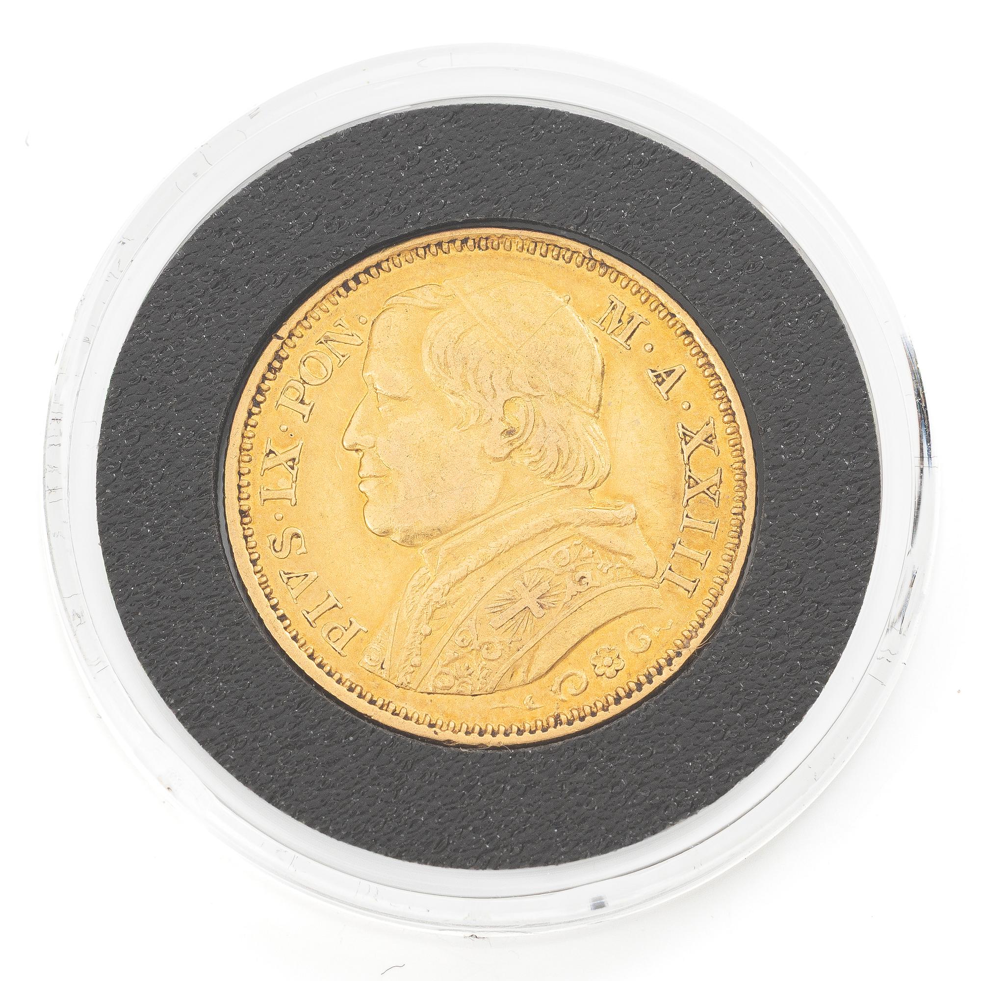 Guldmynt, Vatikanstaten, Pius IX, 20 Lire, 1868.