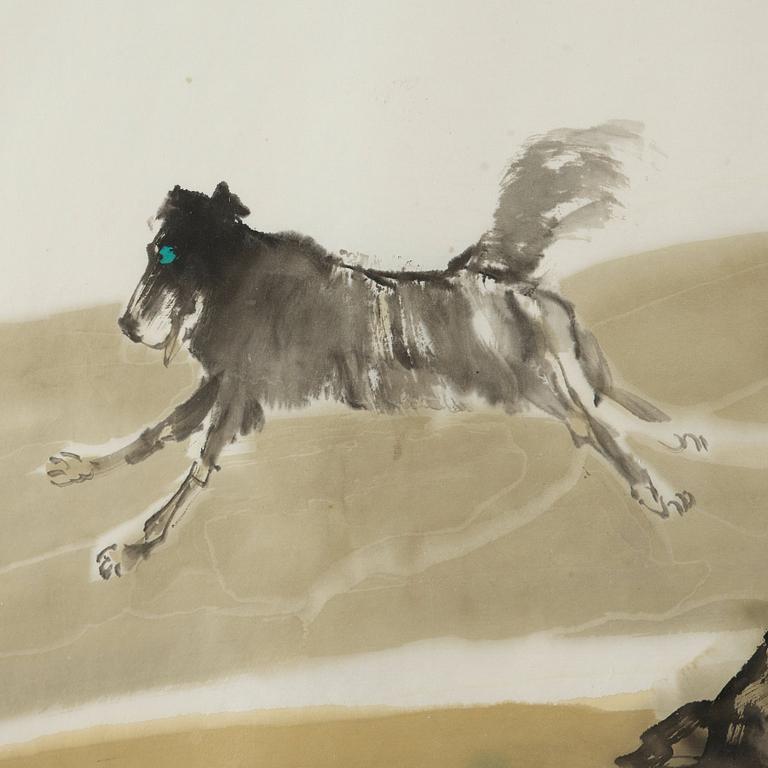 MÅLNING, av An Qi, "Travelers to Tianshan", signerad och daterad 2007.