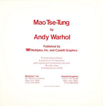 ANDY WARHOL, promotionskort, Castelli Graphics, 1972, signerad i svart tusch.