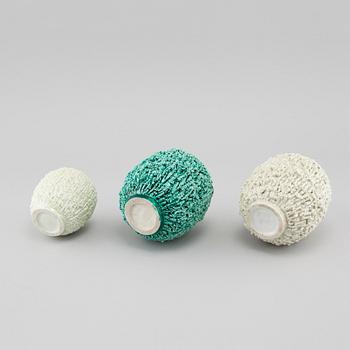 A set of 3, 20th century stone ware vases by Gunnar Nylund for Rörstrand called "Igelkotten".