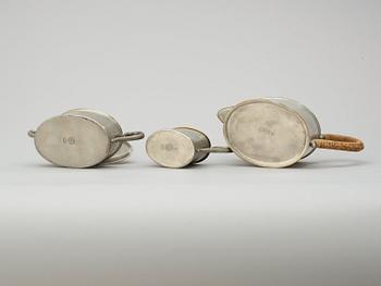 A Svenskt Tenn 3 pcs pewter coffee service, probably by Nils Fougstedt, Stockholm 1925.