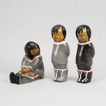 Three earthenware fingurines by Vicke Lindstrand for Upsala-Ekeby.