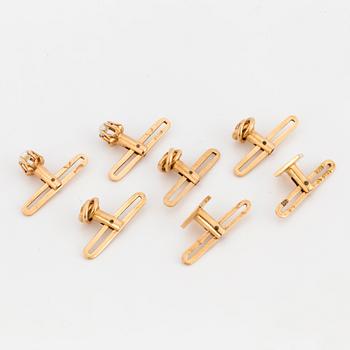 SHIRT STUDS, three pairs plus one, 18K gold.