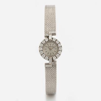 White gold, baguette- and brilliant cut diamond Corum ladies watch.