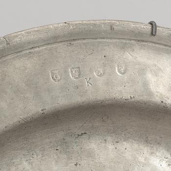 A group of six pewter dishes, different makers mark, most early 19th Century, Swedish/English.
