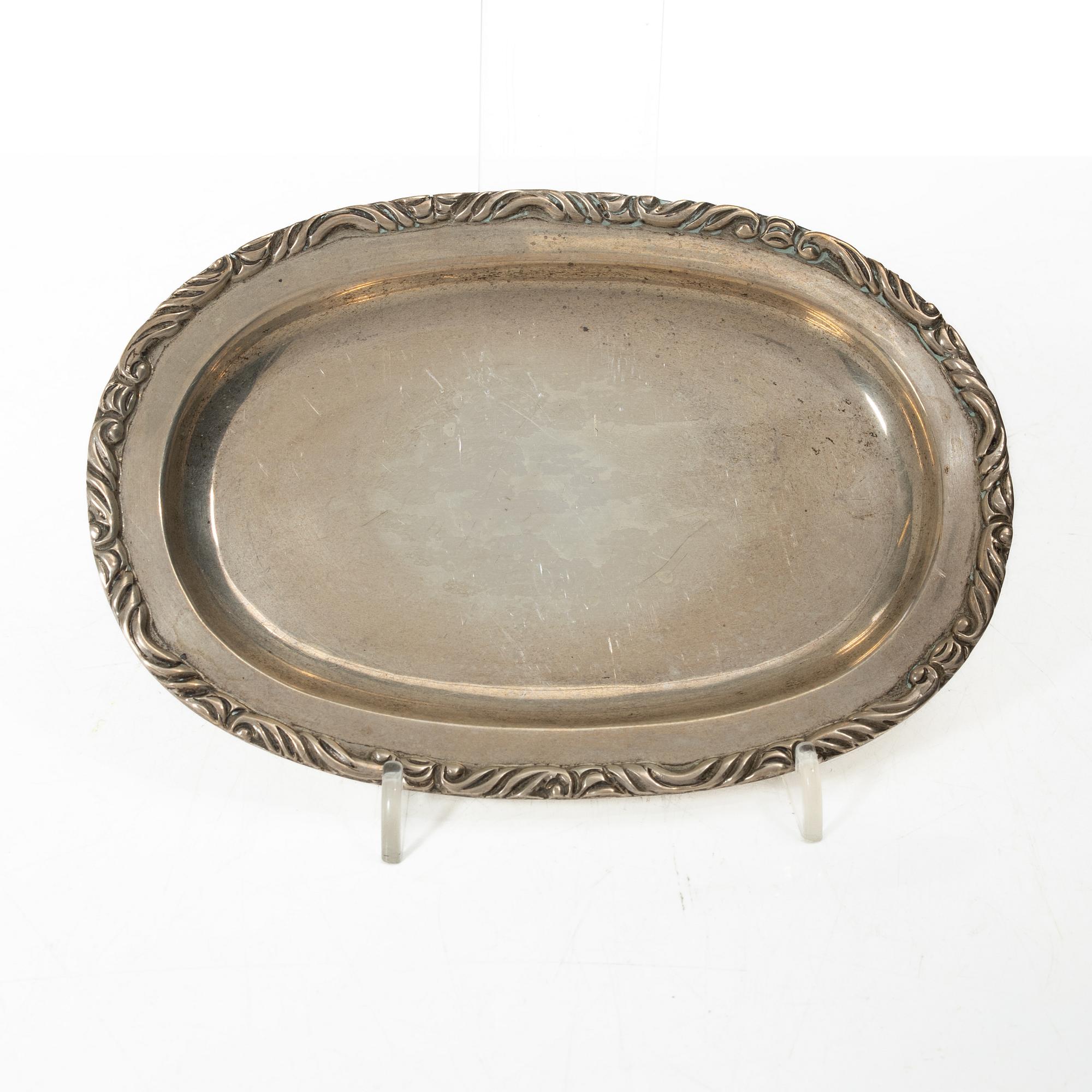 A silver sauceboat with tray and spoon, Anaya, Mexico, second half of the 20th Century.