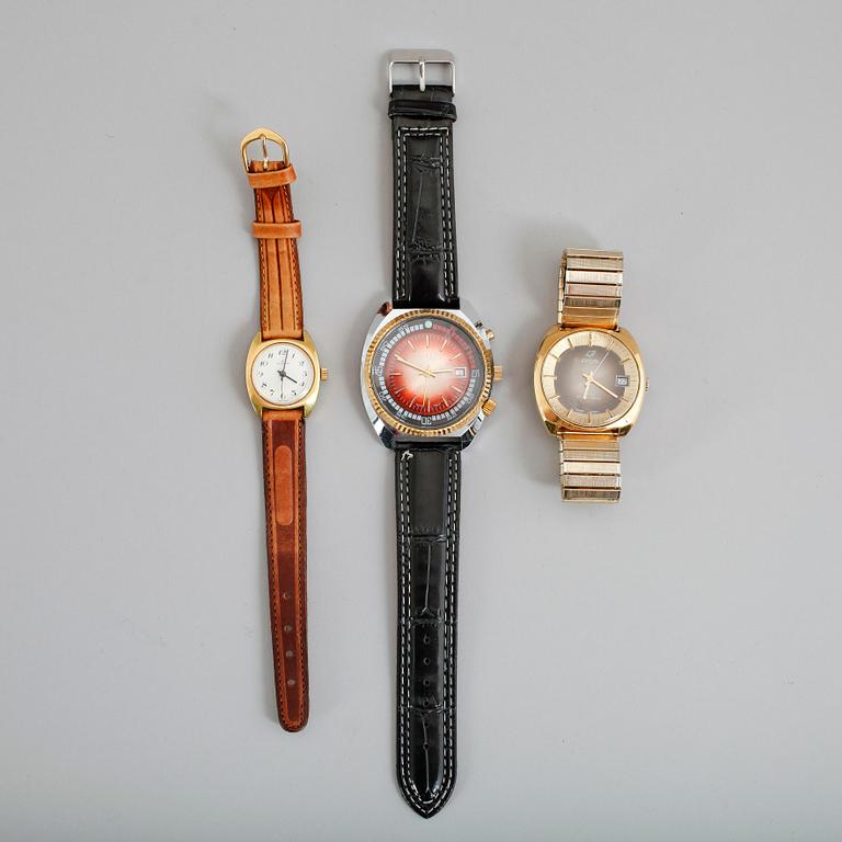 ARMBANDSUR, 3 st, Helvetia, Enicar samt Sialy de Luxe, 1900-talets andra hälft.