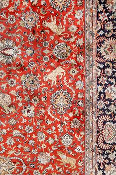 A pictoral orientalisk silk carpet, ca 284 x 180 cm.