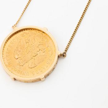 Collier guld med infattat mexikanskt guldmynt.