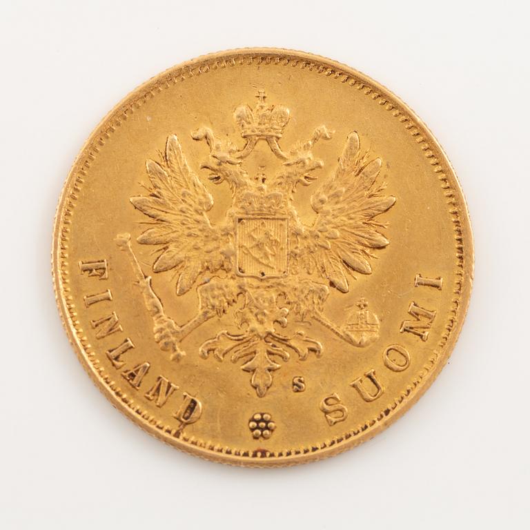 A goldcoin, Finland, Russian Duchy, 10 Markkaa, 1882.