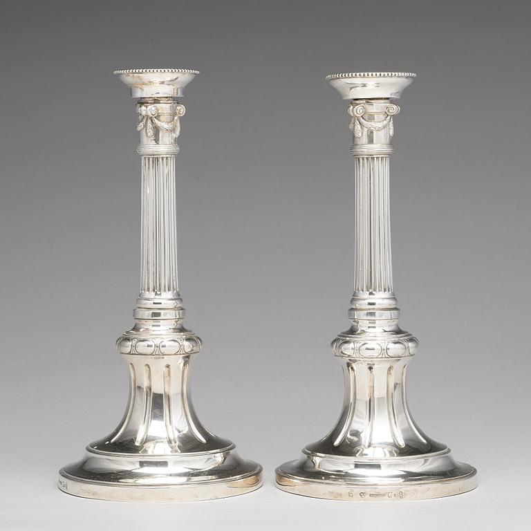 A pair of Swedish Gustavian silver candlesticks, mark of Johan Henrik Schvart, Karlskrona 1789.