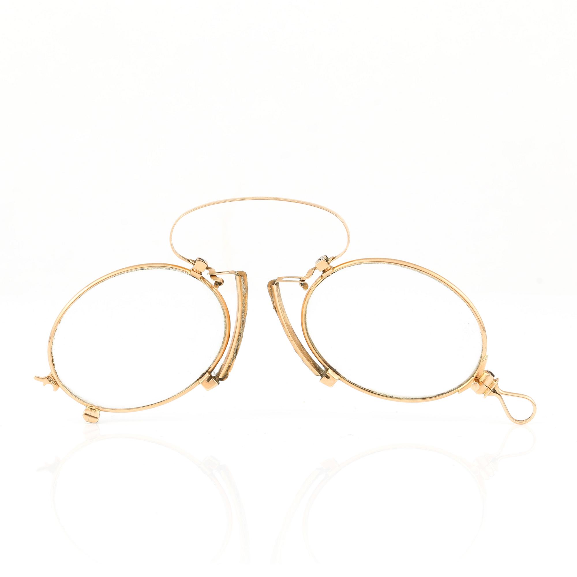 GULDPINCENÉ, 14K, haltstämplad 585, tidigt 1900-tal. Tot ca 12 gram.