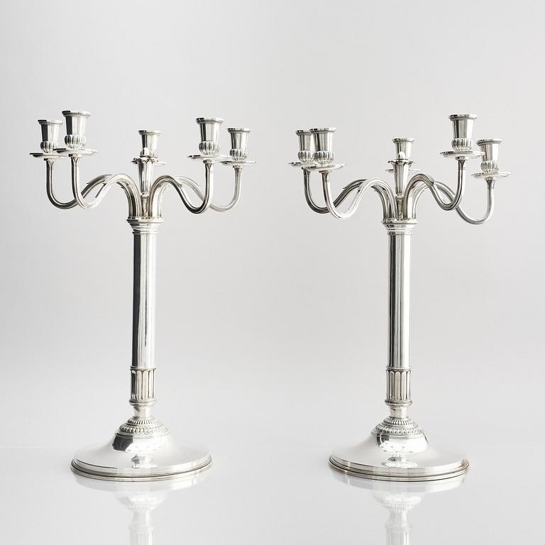 Atelier Borgila, a pair of silver candelabra, design Erik Fleming, Stockholm 1947.
