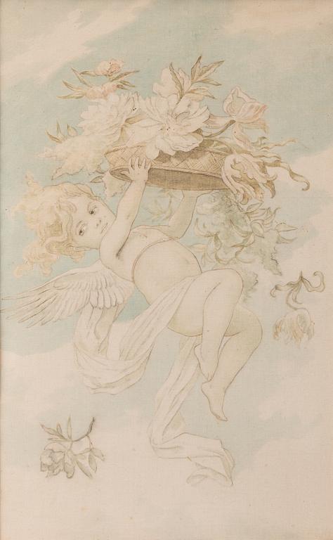 Putti holding a crown.