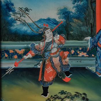 A pair of reverse glass paintings, Qing dynasty, 19th century.