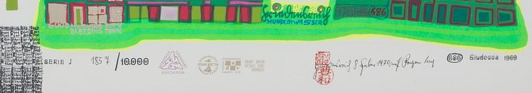 FRIEDENSREICH HUNDERTWASSER, serigraph in colours, signed and numbered 1857/10000.