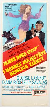 Filmaffisch James Bond "I hennes Majestäts hemliga tjänst" (On her Majesty´s secret service) 1970 numrerad 4934.