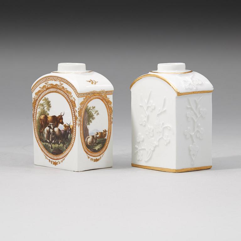 Two Meissen tea caddies, 18th Century.