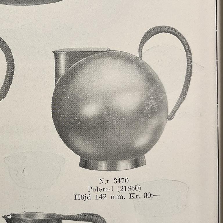 Sylvia Stave, a silver plated jug model 3470, C.G. Hallberg, Stockholm, 1930s.