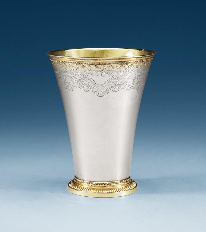 A Swedish parcel-gilt beaker, makers mark of Christoffer Bauman, Hudiksvall 1760.